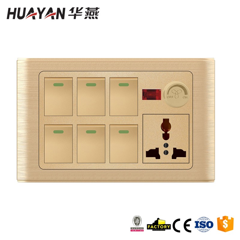 HYC-G-BRUSH-6GANG SWITCH MF SOCKET INDICATOR LIGHT DIMMER,HYC-G-BRUSH-6GANG SWITCH MF SOCKET INDICATOR LIGHT DIMMER